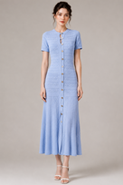Jessica Bara Teva Gold Button Short Sleeve Maxi Dress