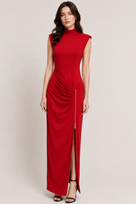 Jessica Bara Zelar Turtleneck Zipped Up Slit Maxi Dress