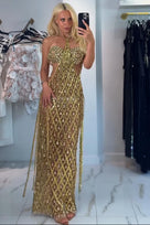 Jessica Bara Naomi Crystal High Neck Halter Gown
