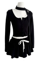 Jessica Bara Joanna Knit Long Sweater and Mini Skirt with Scarf Two Piece Set