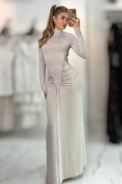 Jessica Bara Tenna Long Sleeve High Neck Ruched Maxi Dress