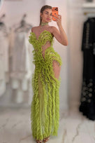 Jessica Bara Keshra Choker Ruffle Cut Out Gown
