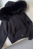 Jessica Bara Rialie Fur Hood Knit Zip Up Sweater