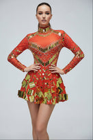 Jessica Bara Zambeya Sequin Long Sleeve High Neck Mini Dress