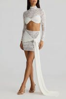 Jessica Bara Zelmer Lace Long Sleeve Top and Tie Front Mini Skirt Two Piece Set