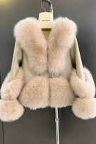 Jessica Bara Oksana Leather Fur Belted Coat