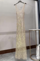 Jessica Bara Amelia Metallic Glitter See Through Maxi Dress