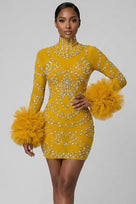 Jessica Bara Xerani Crystal Long Sleeve Ruffle Mini Dress