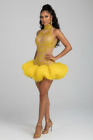 Jessica Bara Hazira Crystal Halter Ruffle Mini Dress
