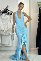 Jessica Bara Azura Halter Neck Backless Ruched Gown