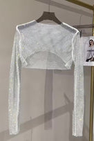 Jessica Bara Izarel Metallic Glitter See Through Long Sleeve Top