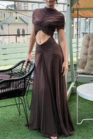 Jessica Bara Tellie Cut Out Ruched Maxi Dress