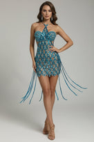 Jessica Bara Katria Crystal Halter Neck Mini Dress