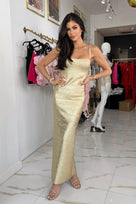 Jessica Bara Azfona Metallic Bodycon Maxi Dress