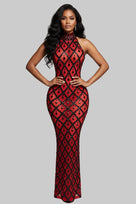 Jessica Bara Yasmeen Crystal Mesh Maxi Dress