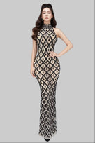 Jessica Bara Yasmeen Crystal Mesh Maxi Dress