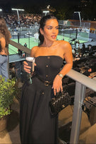 Jessica Bara Amzira Gold Button Strapless Tube Maxi Dress