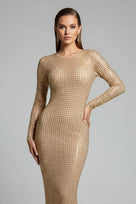 Jessica Bara Kyle Long Sleeve Crystal Maxi Dress