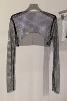 Jessica Bara Izarel Metallic Glitter See Through Long Sleeve Top
