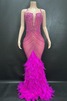 Jessica Bara Hannie Crystal Feather Maxi Dress