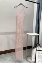 Jessica Bara Amelia Metallic Glitter See Through Maxi Dress