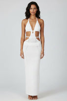 Jessica Bara Katana Crochet Halter Cut Out Maxi Dress