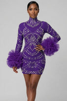 Jessica Bara Xerani Crystal Long Sleeve Ruffle Mini Dress