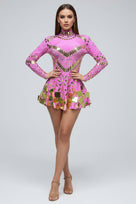 Jessica Bara Zambeya Sequin Long Sleeve High Neck Mini Dress