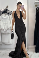 Jessica Bara Azura Halter Neck Backless Ruched Gown