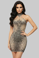 Jessica Bara Cashzera Crystal Halter Mini Dress