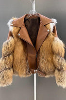 Jessica Bara Rizza Long Sleeve Leather Fur Belted Coat