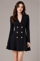Jessica Bara Yukie Gold Button Long Sleeve Mini Dress