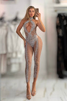 Jessica Bara Eren Crystal High Neck Halter Cut Out Jumpsuit