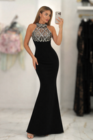 Jessica Bara Bersie Crystal High Neck Halter Gown