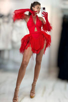 Jessica Bara Katlea Halter Neck Fringe Feather Mini Dress