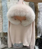 Jessica Bara Rialie Fur Hood Knit Zip Up Sweater
