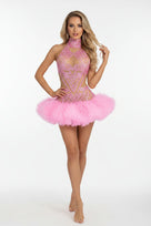 Jessica Bara Hazira Crystal Halter Ruffle Mini Dress