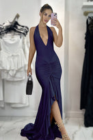 Jessica Bara Azura Halter Neck Backless Ruched Gown