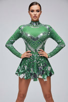 Jessica Bara Zambeya Sequin Long Sleeve High Neck Mini Dress