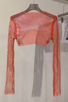 Jessica Bara Izarel Metallic Glitter See Through Long Sleeve Top