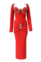 Jessica Bara Katalina Long Sleeve Corset Crystal Maxi Dress