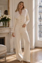 Jessica Bara Miffy Knit Fur Long Sleeve Top and Pants Two Piece Set