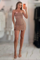 Jessica Bara Zaneah Strapless Tube Corset Bandage with Lace Mini Dress