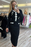 Jessica Bara Cavani Tweed Long Sleeve Cardigan Top and Maxi Skirt Two Piece Set