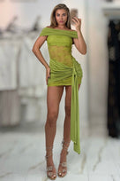 Jessica Bara Seka 2 Off The Shoulder Lace Ruched Mini Dress
