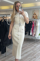 Jessica Bara Zhera Short Sleeve Ruffle Belted Maxi Dress
