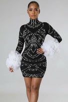 Jessica Bara Xerani Crystal Long Sleeve Ruffle Mini Dress