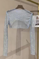 Jessica Bara Izarel Metallic Glitter See Through Long Sleeve Top