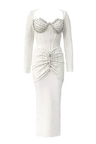 Jessica Bara Katalina Long Sleeve Corset Crystal Maxi Dress