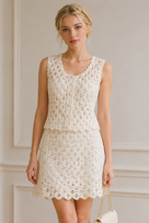 Jessica Bara Beva Knit Pearl Button Top and Mini Skirt Set